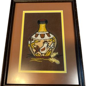 Vintage Crewel Needlepoint Picture "Indian Vase with Bird" | Handmade